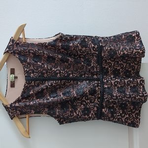Anthropologie Black and Pink Lace Tank Top